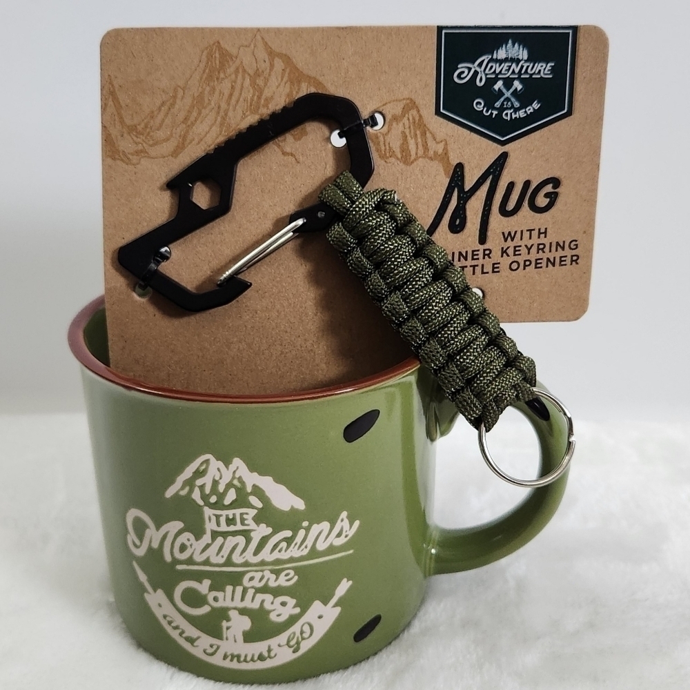 Adventure Out There Olive Green Mug Carabiner Keyring Bottle Opener Gift Set - Picture 3 of 13